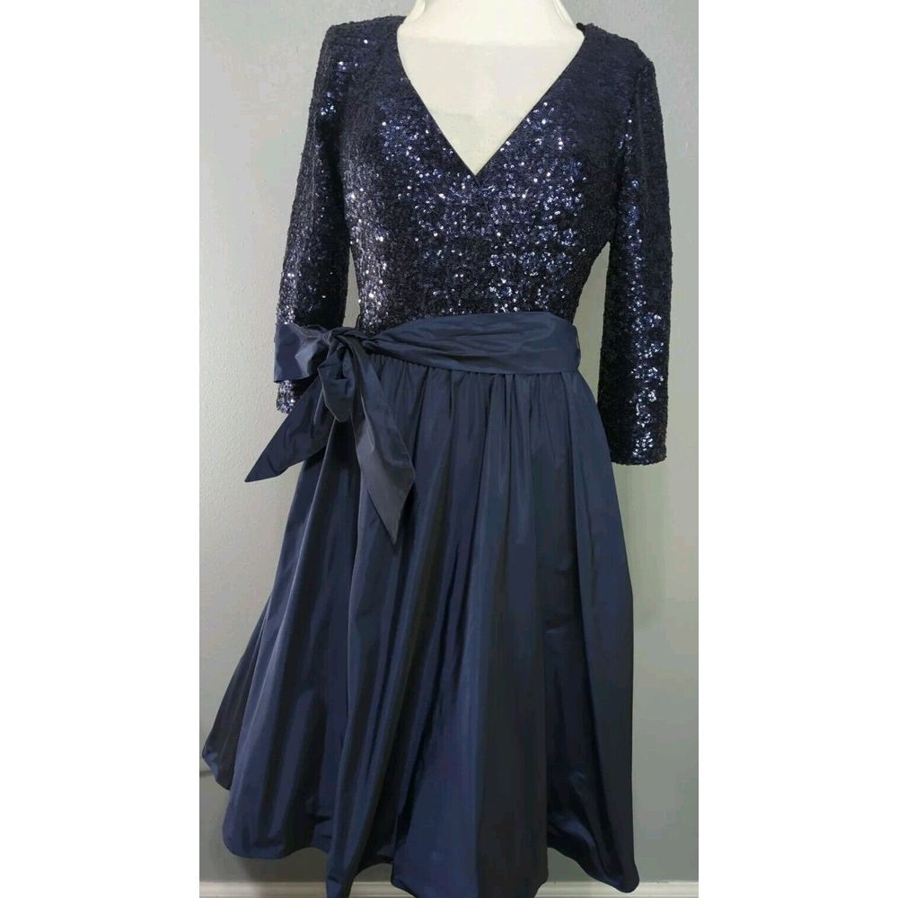 Suzi Chin For Maggie Boutique Size 6 Navy Sequins & Taffeta Dress 587